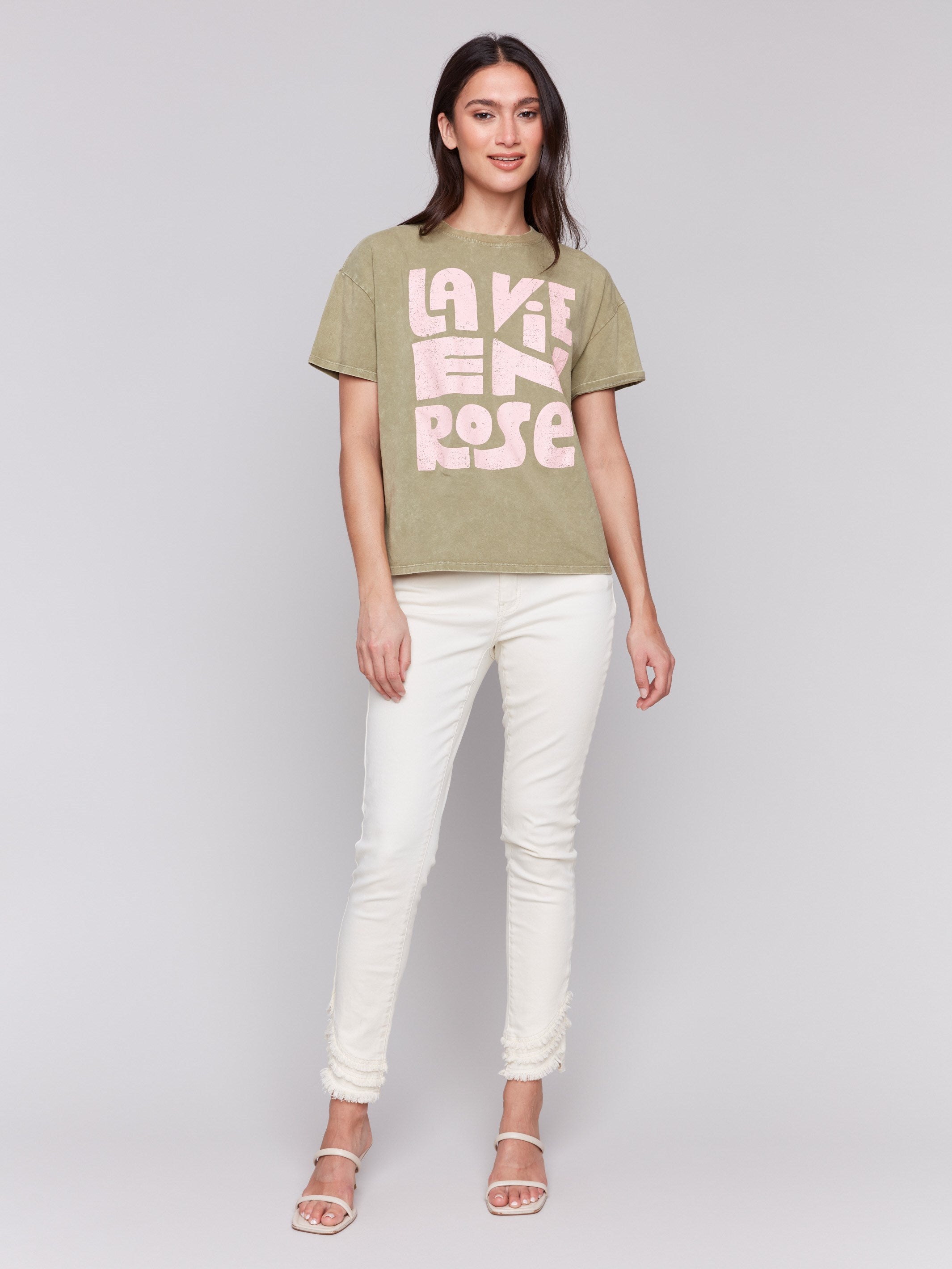 Celadon loose-fit t-shirt with short sleeves and graphic print by Charlie B.