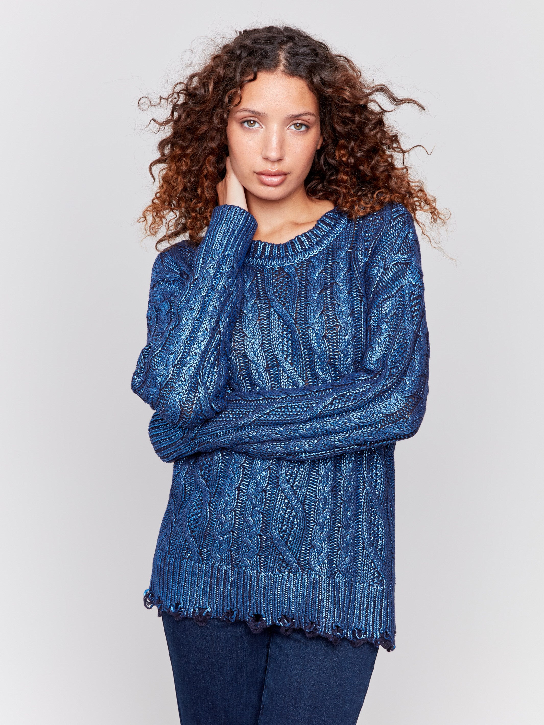 Blue knit sweater womens hotsell