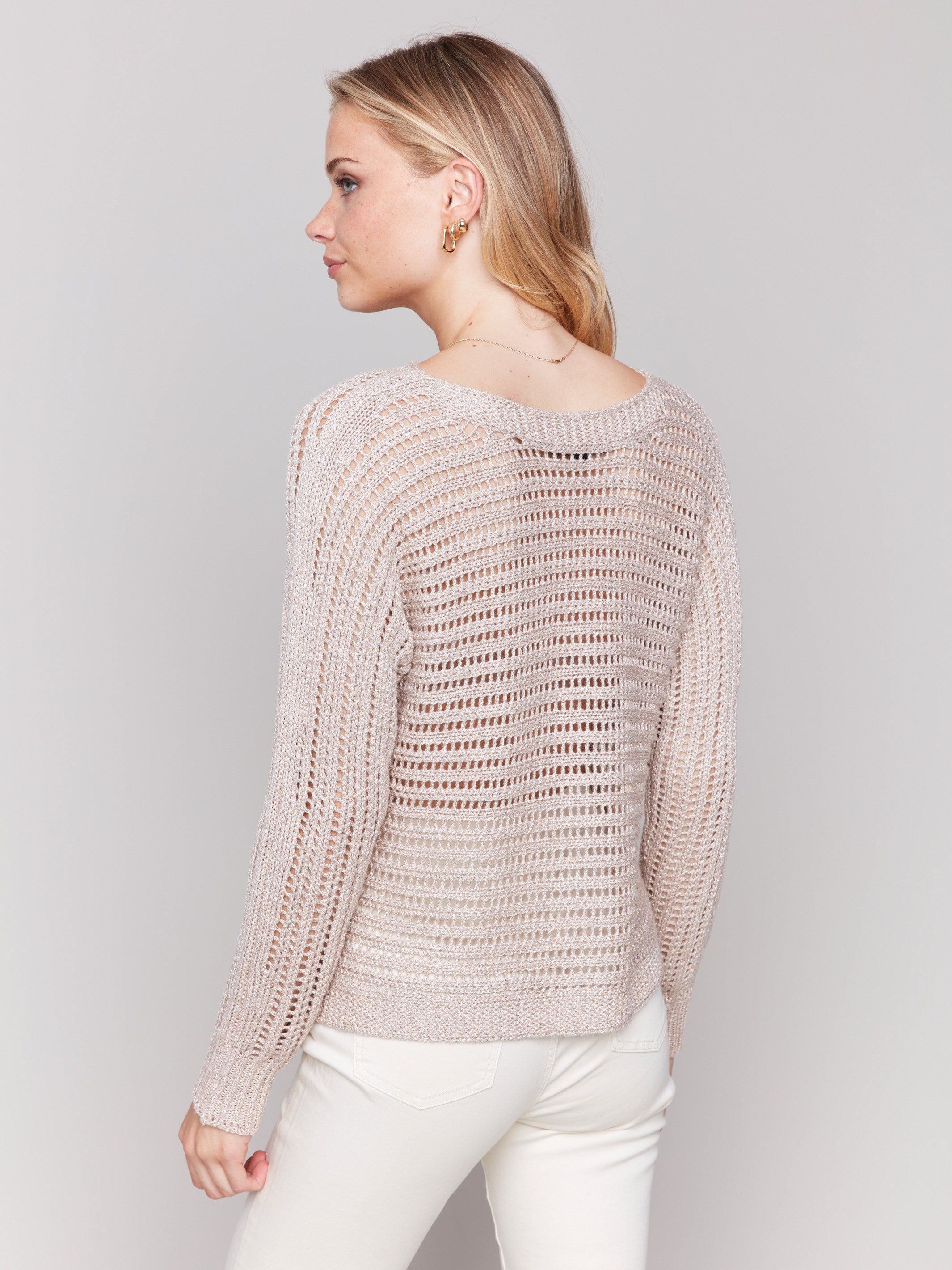 Stylish metallic knit design in champagne hue by Charlie B.