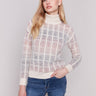 Women's ombre jacquard knit turtleneck sweater with long sleeves in a subtle autumn color palette by Charlie B.