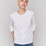 White 3/4 sleeve top with front seam detail by Charlie B.