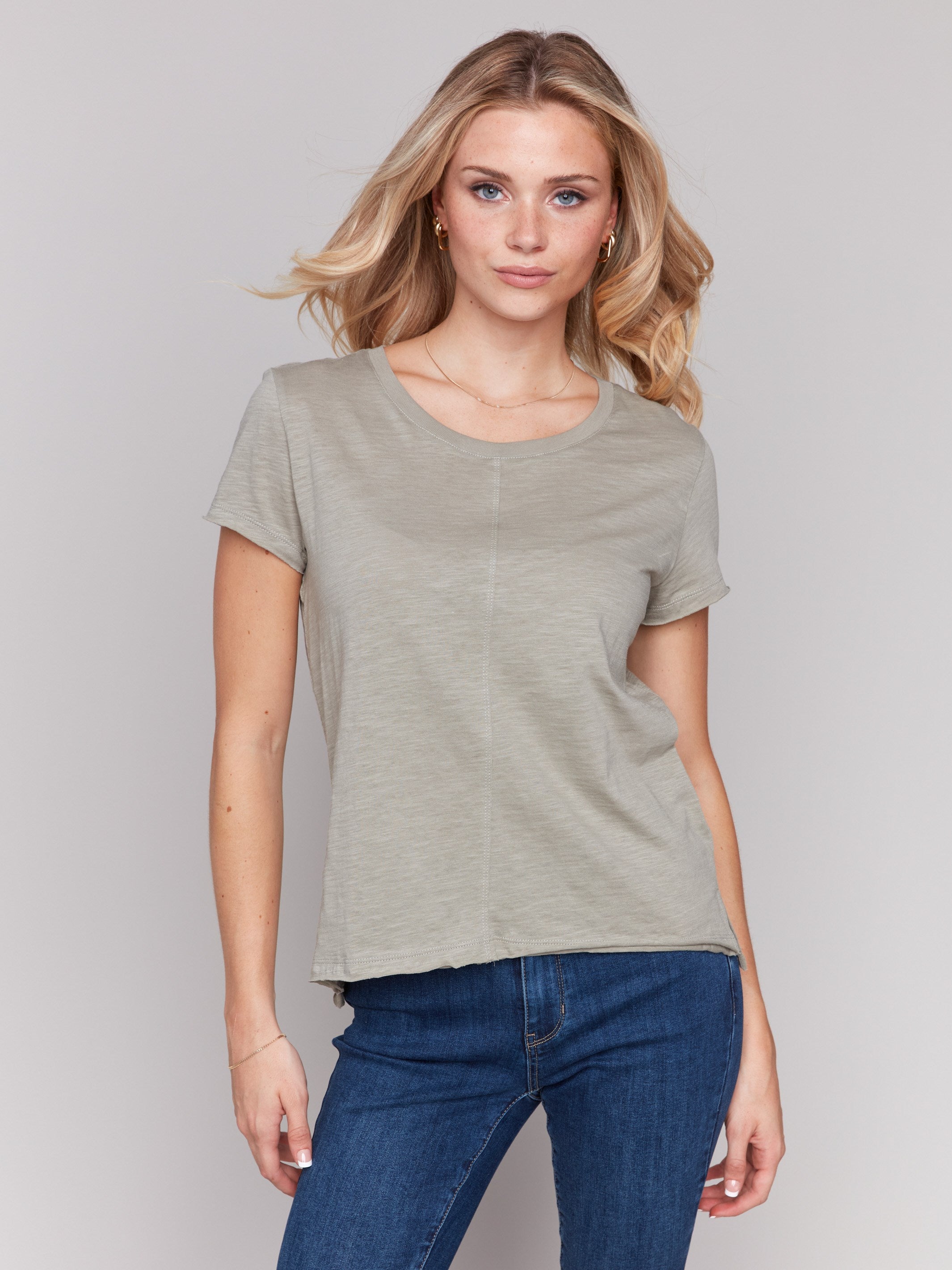 Celadon organic cotton t-shirt with crew neckline, by Charlie B.