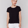 Black organic cotton tee featuring a crew neckline, by Charlie B.