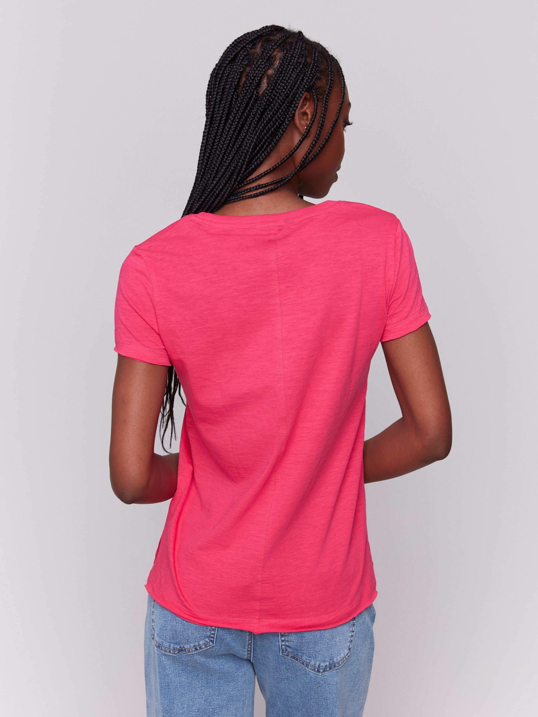 Cotton t-shirt designed with stylish side slits, by Charlie B.