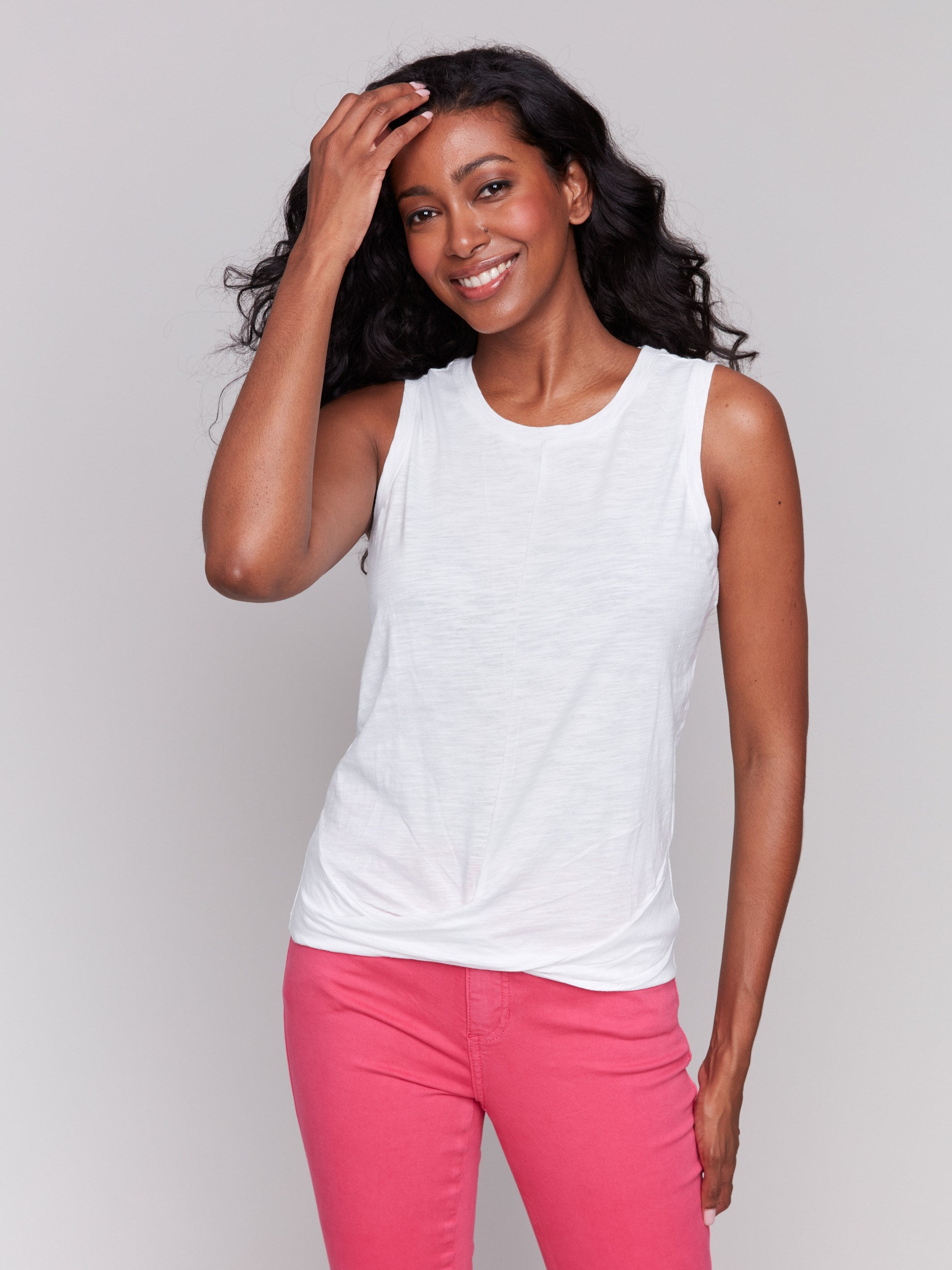 White cotton tank top with crew neckline by Charlie B.