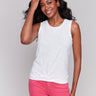 White cotton tank top with crew neckline by Charlie B.