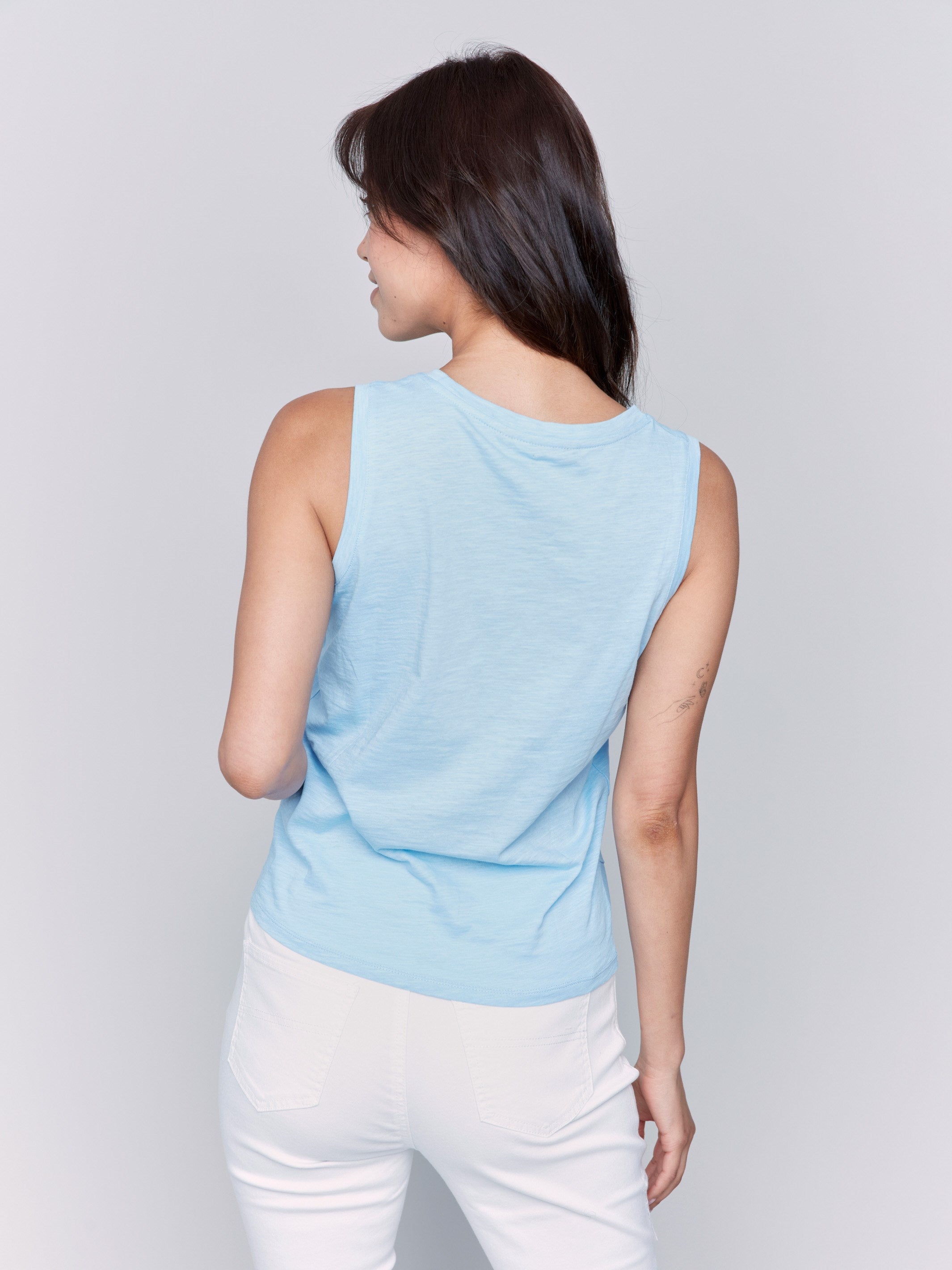 Sleeveless bluebell organic cotton tank top for effortless style by Charlie B.