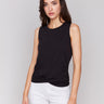 Black tank top with crew neckline made from organic cotton by Charlie B.