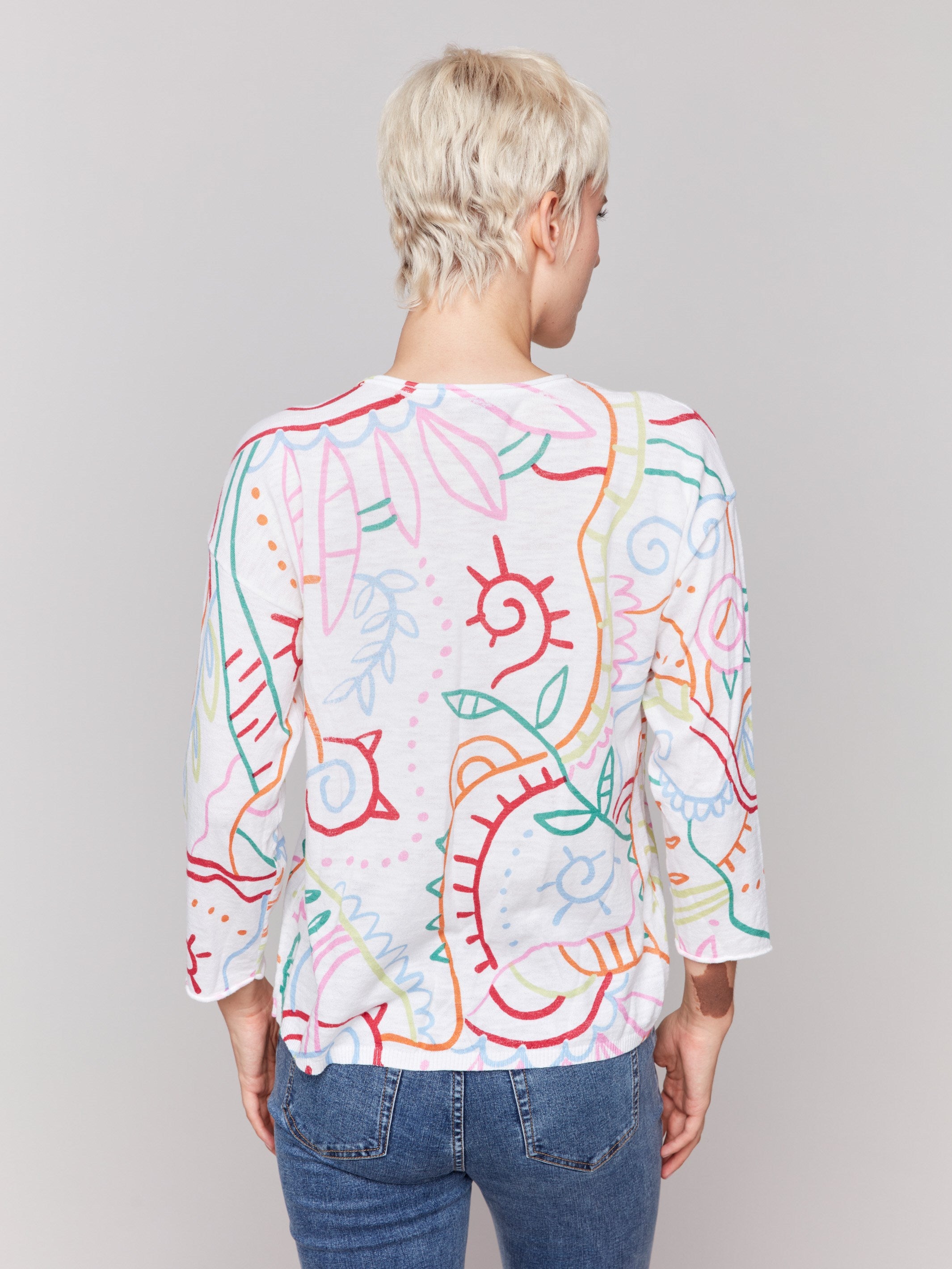 Stylish 3/4 sleeve design enhances the modern look of this multicolor sweater by Charlie B.