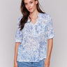 Cotton gauze blouse with a chest pocket and abstract pattern by Charlie B.