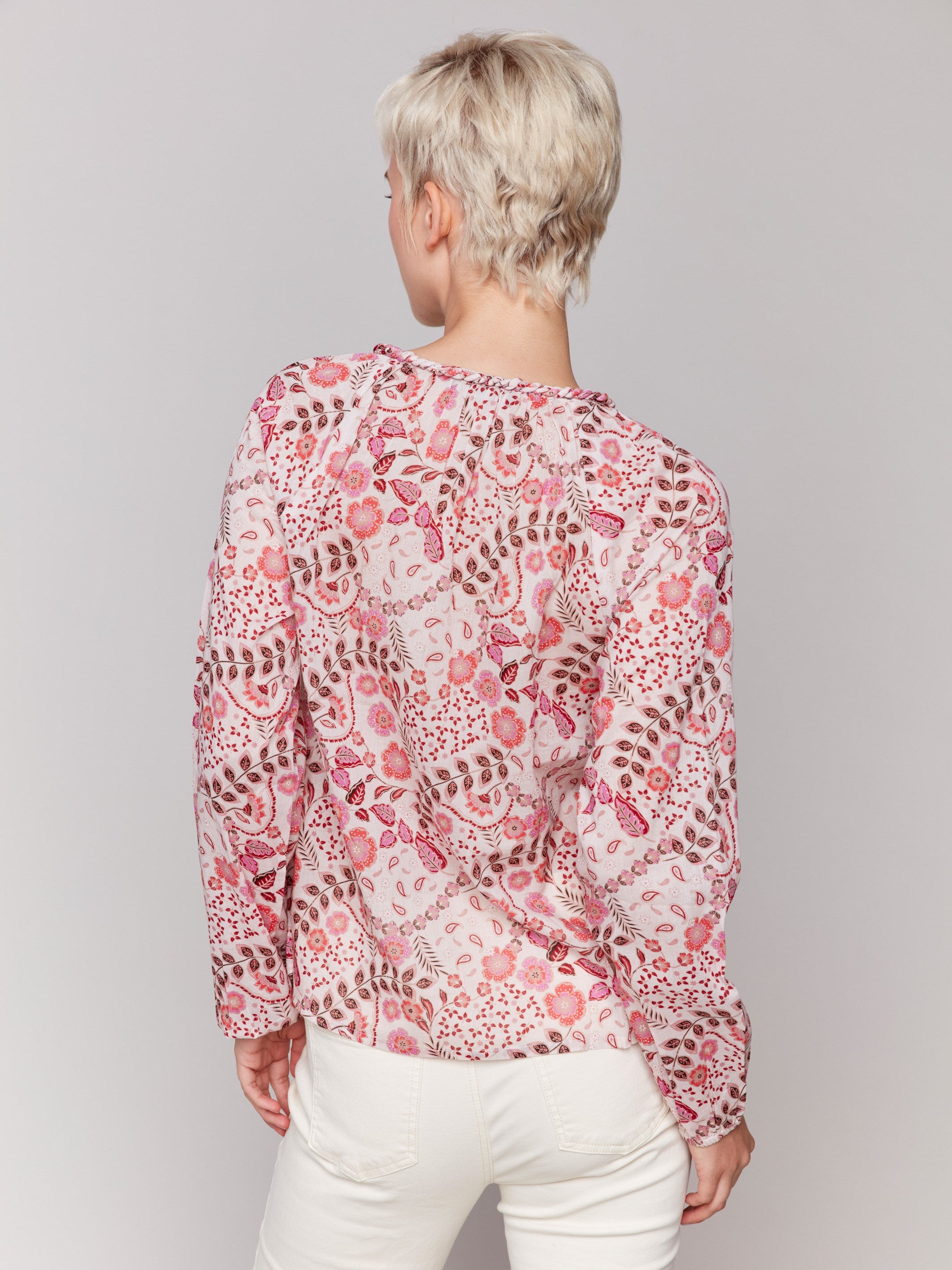 Raglan long sleeve blouse with ditsy print by Charlie B.