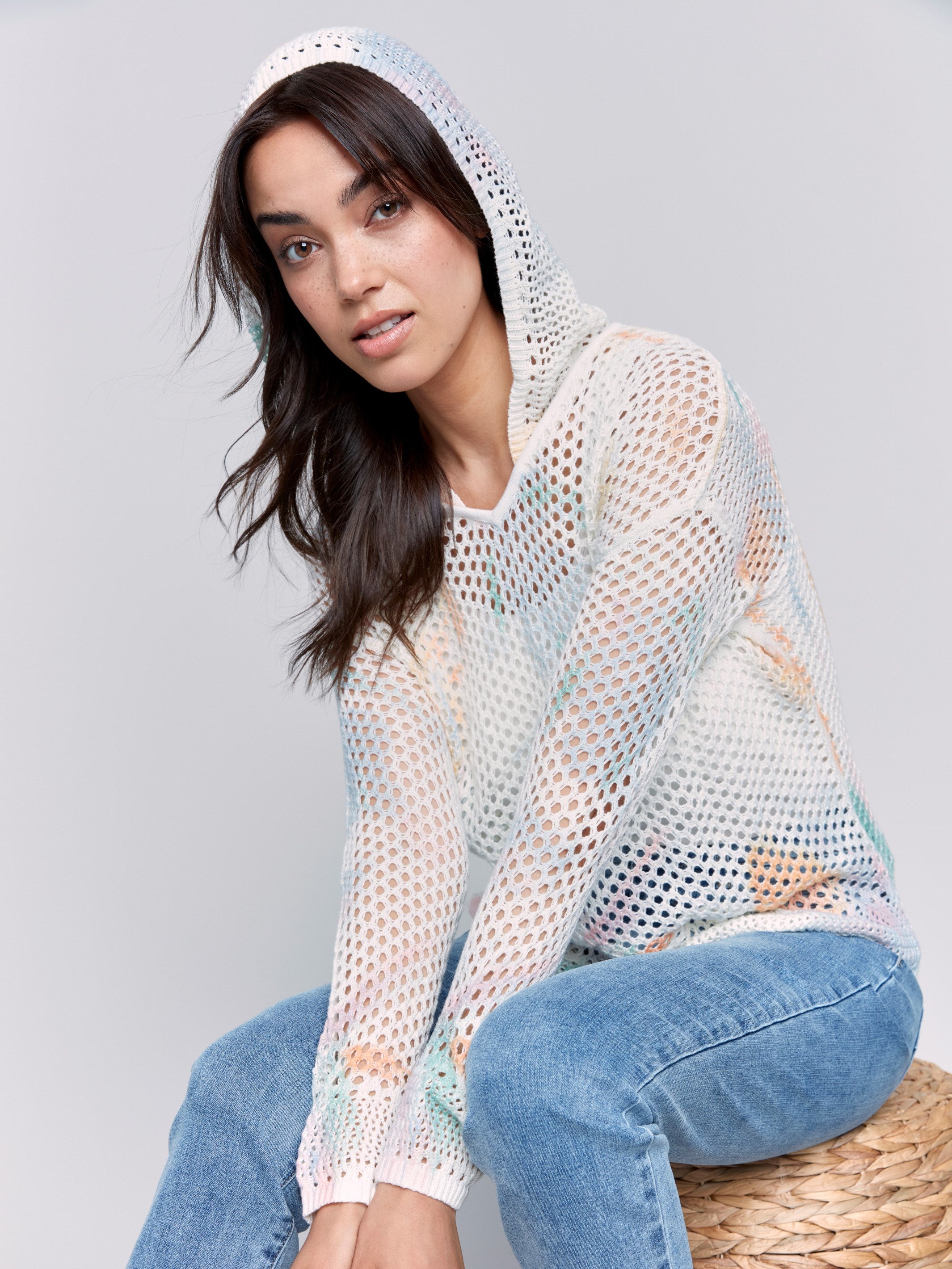 Hoodie sweater showcasing a pastel abstract pattern by Charlie B.