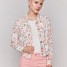 Short length tropical jacket with front button closure by Charlie B.