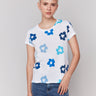 Blue floral print t-shirt with crew neckline by Charlie B.