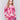 Fuchsia pink abstract print plush knit sweater with rounded hem and hidden pockets by Charlie B.