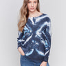 Blue tie-dye sweater with long sleeves, and crew neckline by Charlie B.