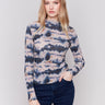 Long sleeve mock neck top with a tie-dye pattern by Charlie B.