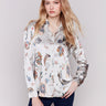 Satin button-down shirt featuring a floral pattern and long sleeves with a classic shirt collar by Charlie B.