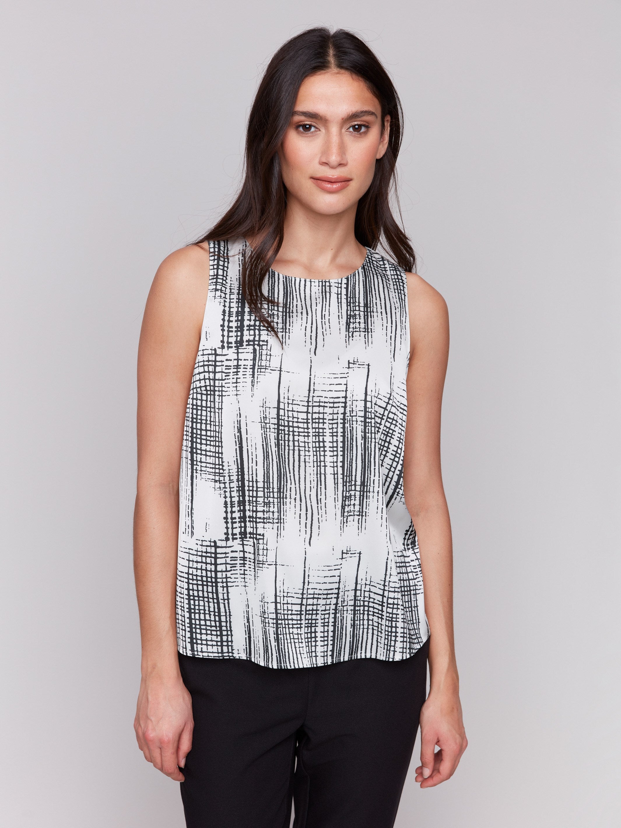 Pepper graphic sleeveless top with keyhole detail at the back, by Charlie B.