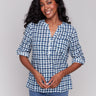 Blouse with a relaxed fit and geometric pattern, featuring adjustable roll-up sleeves by Charlie B.