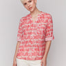 Blouse with mao collar and abstract pattern, featuring a relaxed fit by Charlie B.