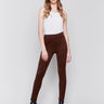 Mocha-colored faux suede pull-on pants with a slim fit silhouette by Charlie B.