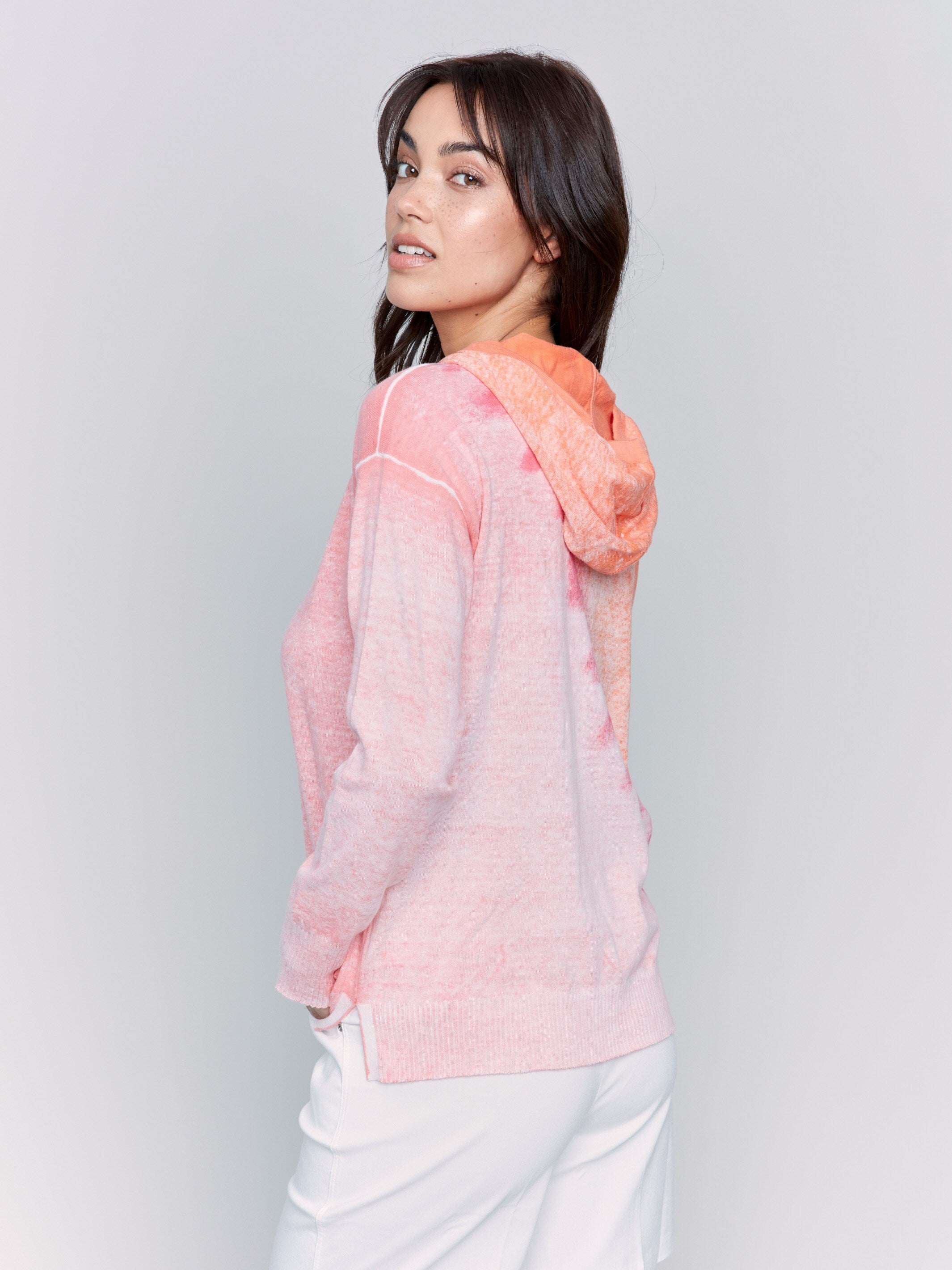 Long-sleeved hoodie in a vibrant papaya shade by Charlie B.