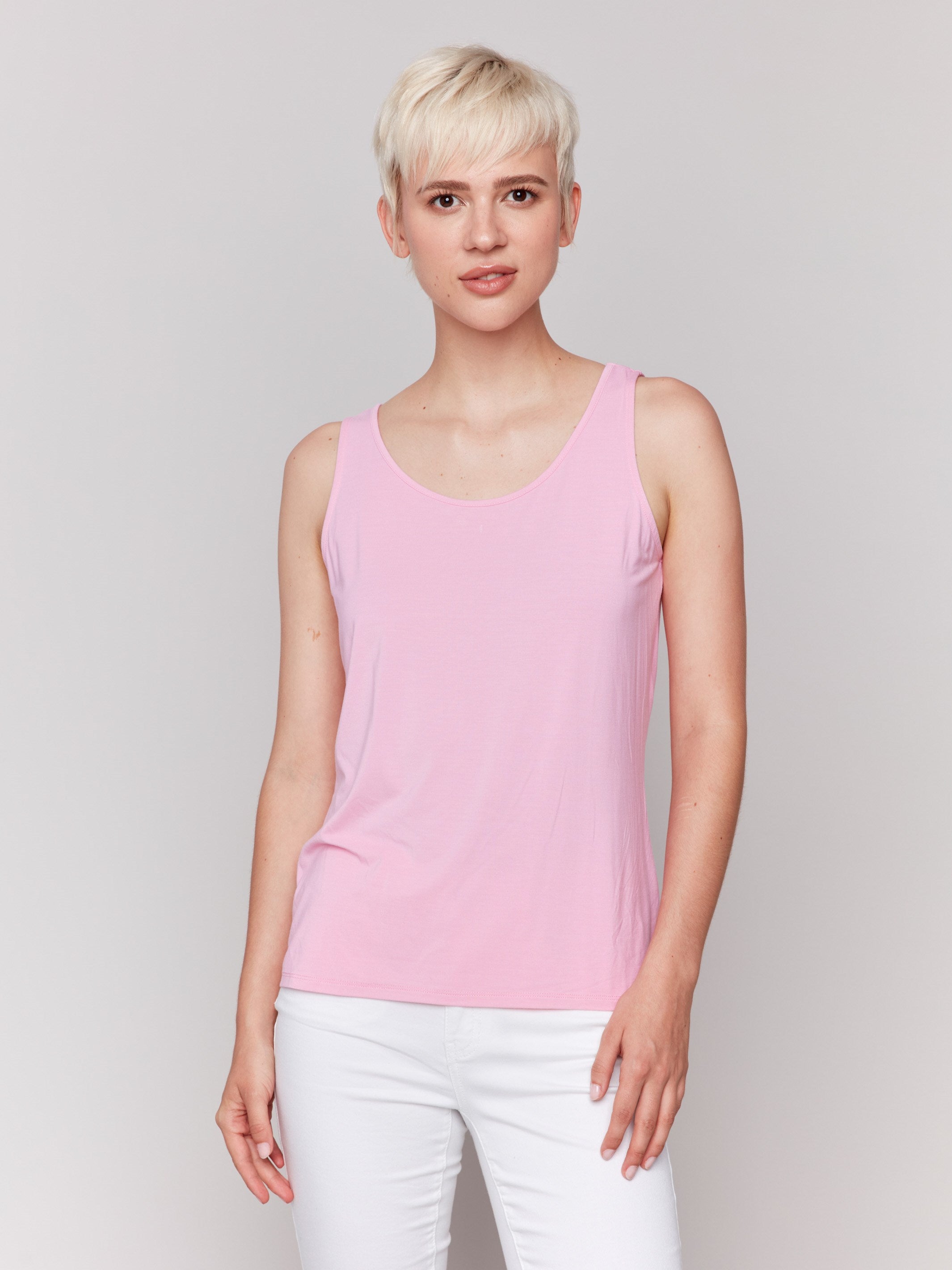 Begonia reversible camisole with scoop neck and V-neck details, crafted in soft bamboo viscose by Charlie B.