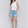 Light blue shorts with regular rise, crafted in stretch denim by Charlie B.