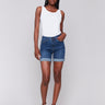 Indigo denim shorts with regular rise, perfect for casual outings by Charlie B.