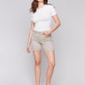 Greige shorts featuring regular rise in stretch fabric by Charlie B.