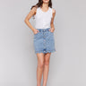 Denim skort with short length and stylish detailing by Charlie B.