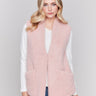 Short quartz pink faux fur vest with open front by Charlie B.