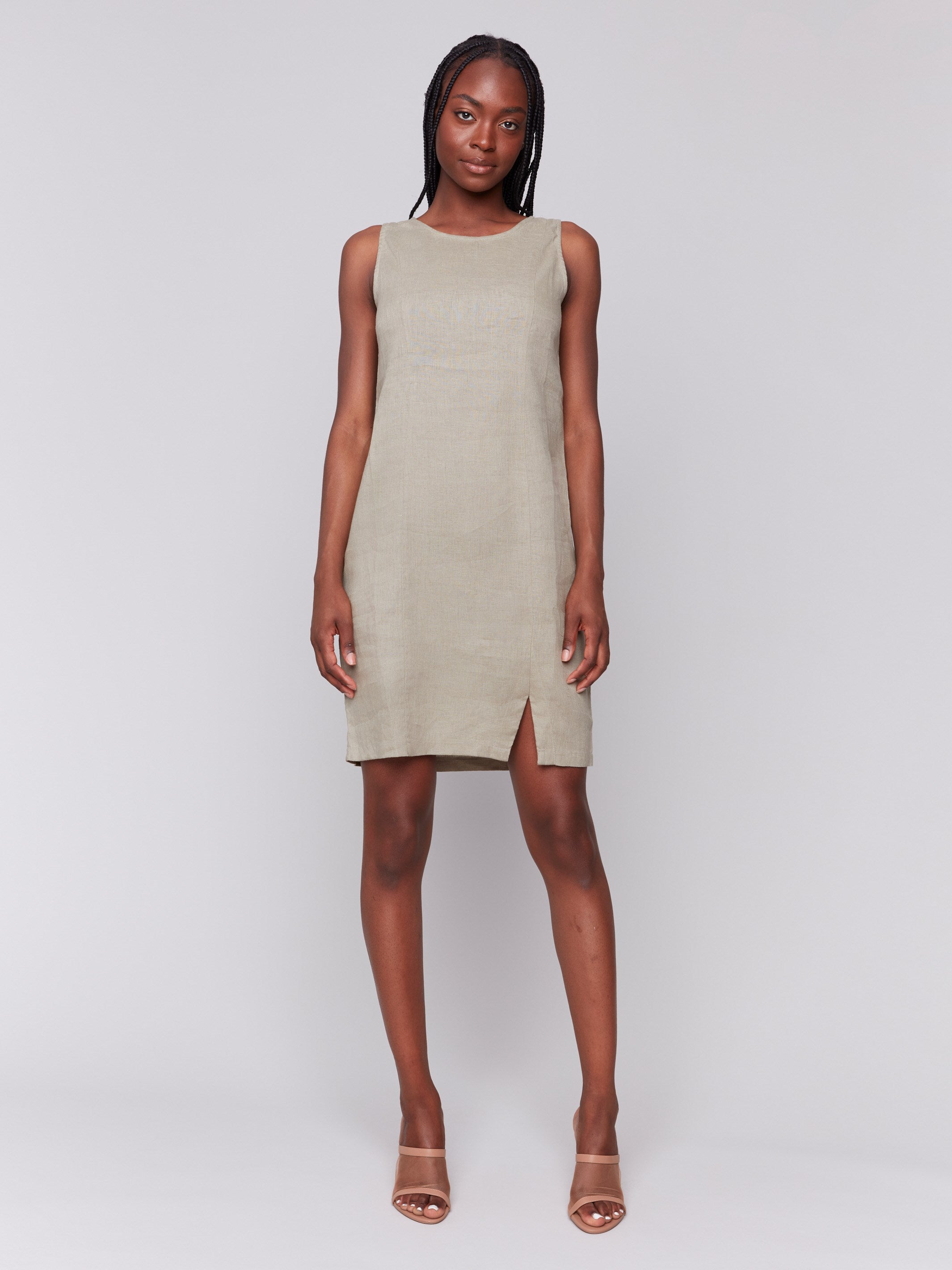 Linen blend dress featuring a round neck by Charlie B.