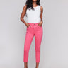 Pink pants with a slim leg design by Charlie B.