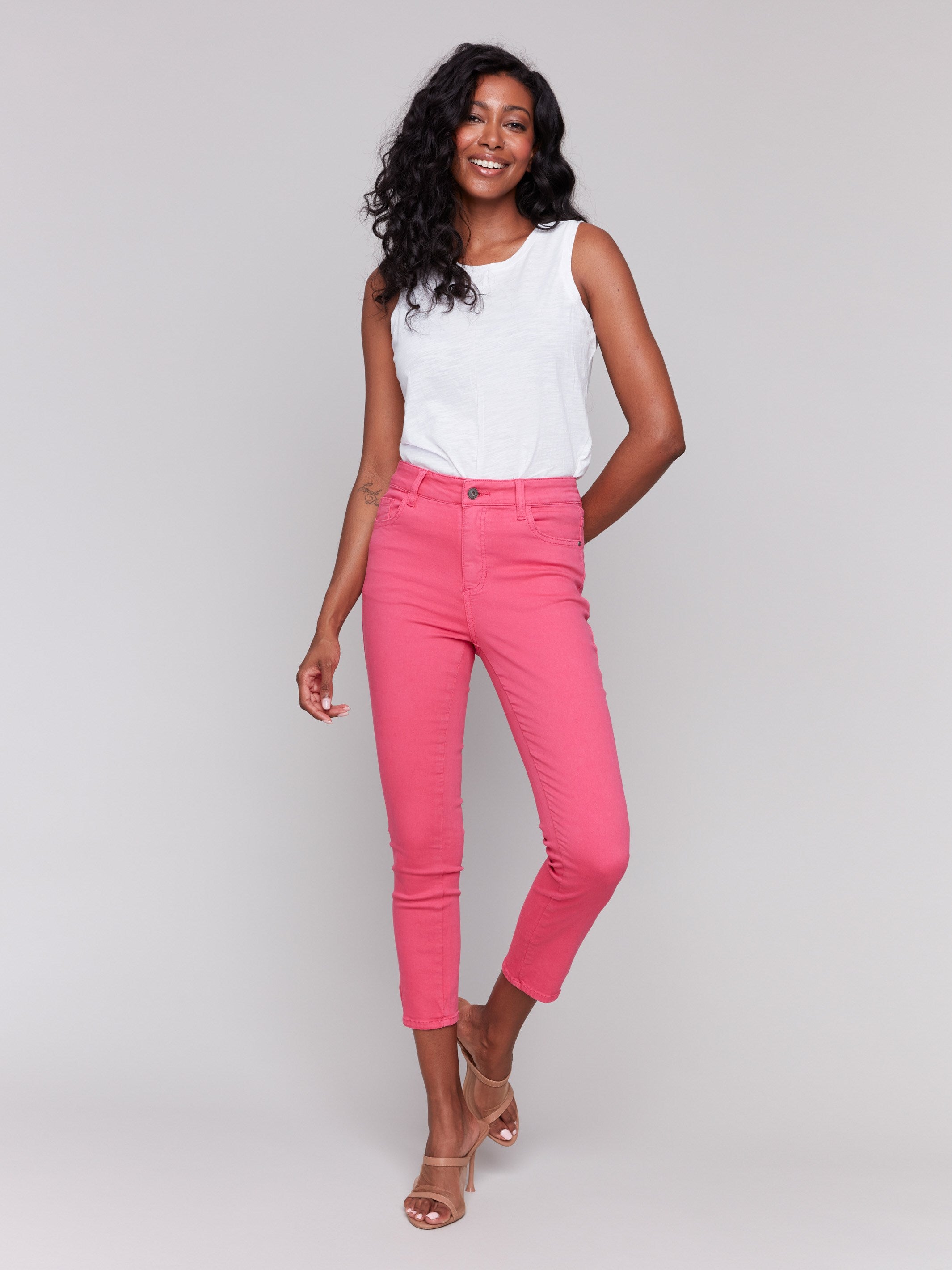 Stretch twill fabric in pink for comfort by Charlie B.