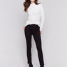 Slim ponte black pants with side vinyl detail, featuring front and back pockets by Charlie B.