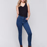 Blue black skinny jeans featuring a five-pocket design and a regular rise by Charlie B.