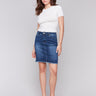 Indigo denim skort with slim fit and built-in shorts by Charlie B.