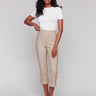 Greige capri pants with a slim leg fit and stretch fabric for added comfort by Charlie B.