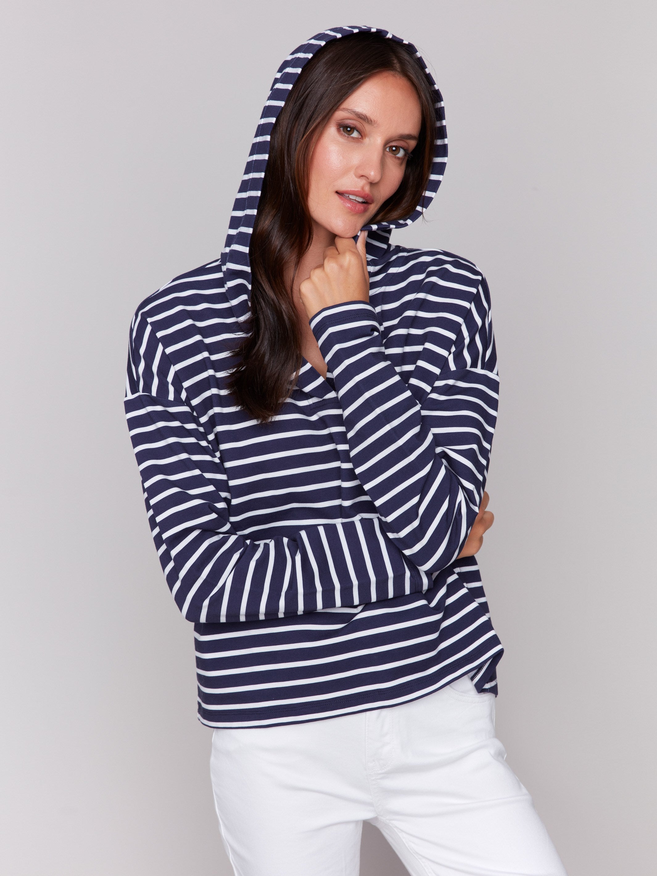 White striped hoodie featuring a comfortable hood by Charlie B.