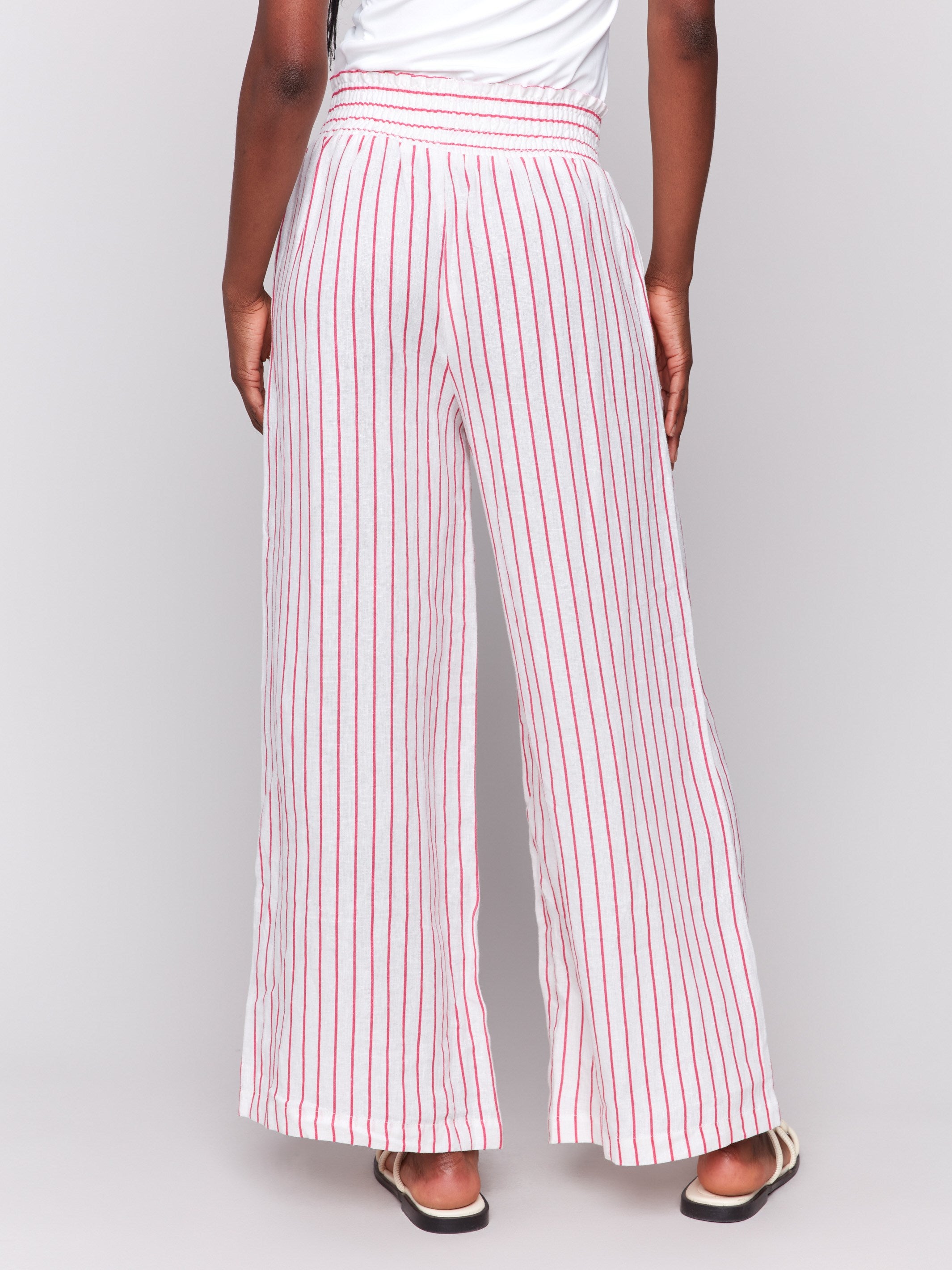 Stylish wide-leg pants with elastic waistband and pink stripe detail by Charlie B.