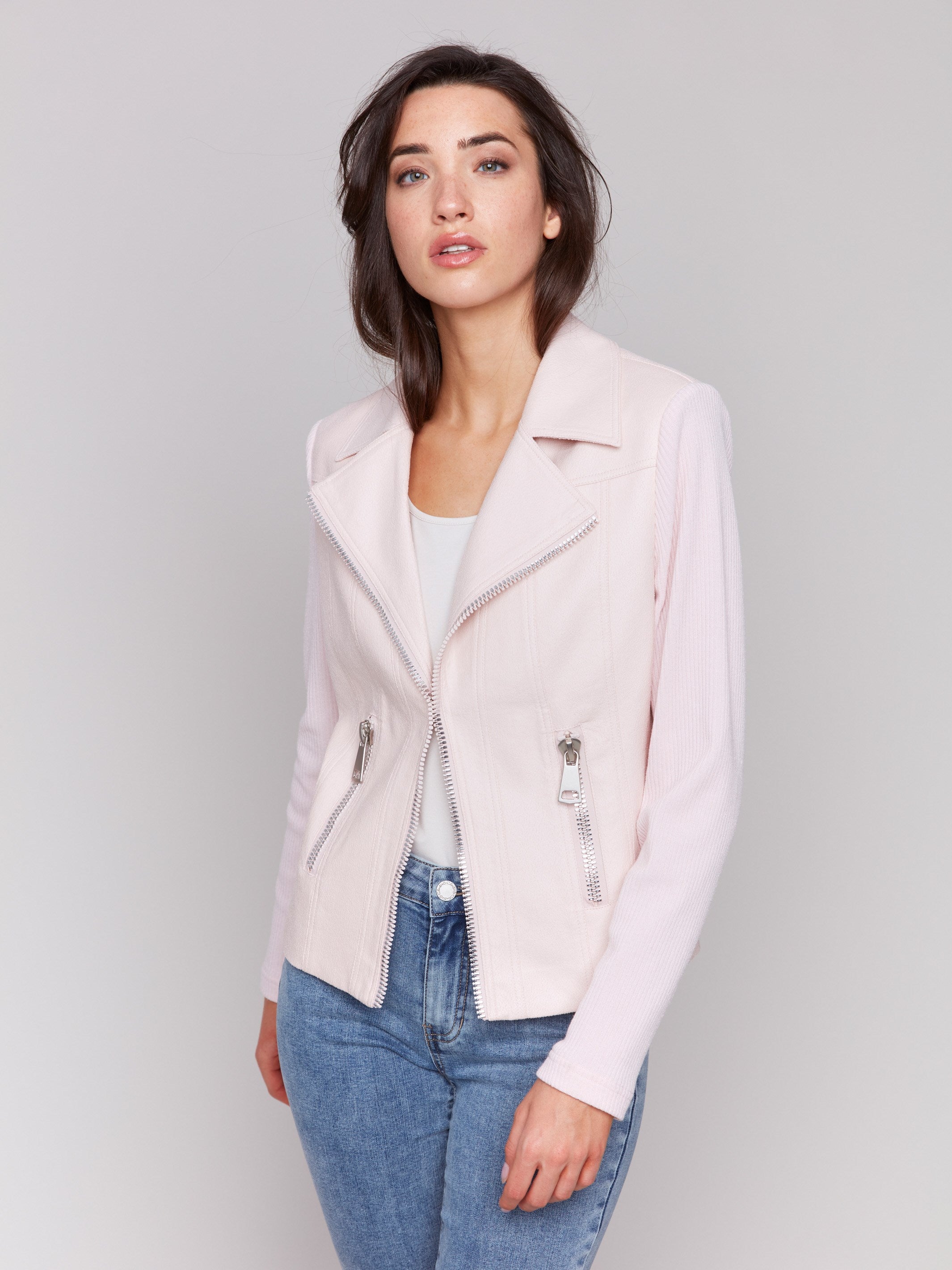 Jacket with faux pockets and zipper accents by Charlie B.