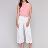 White jeans with a wide leg design and two front pockets by Charlie B.