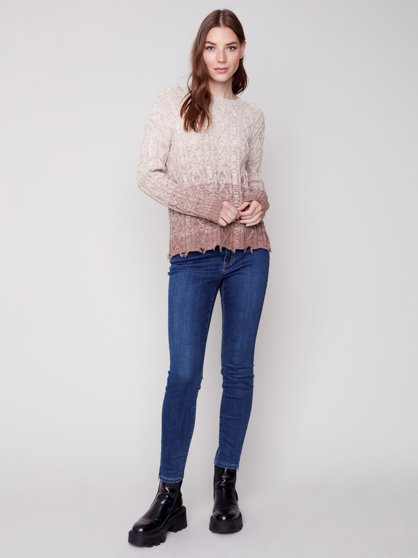 Cotton-blend Cable Knit Sweater