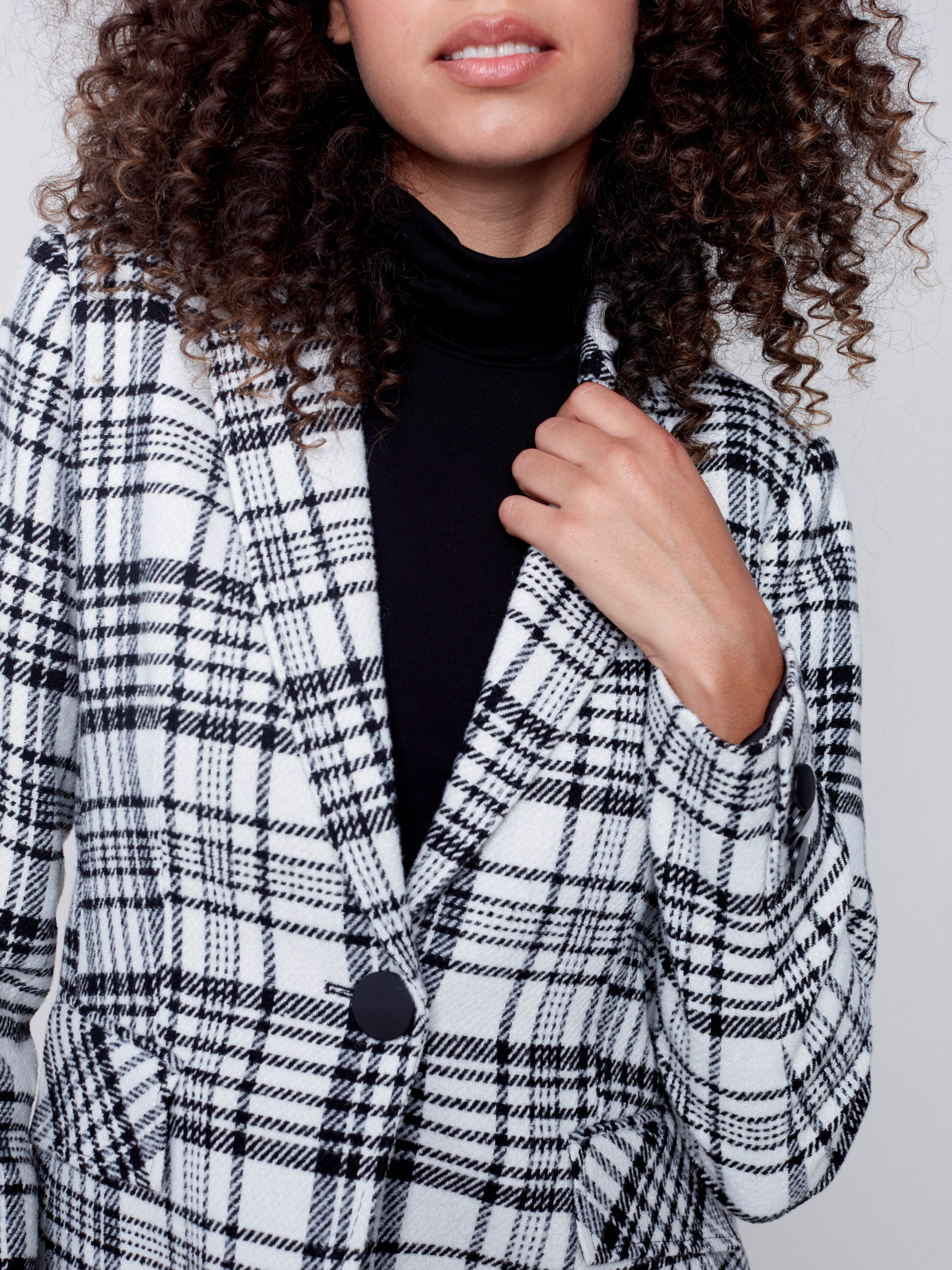 Tailored Plaid Blazer for Women Black Cream Charlie B CA